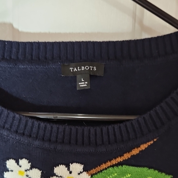 Talbots Navy Sweater with Lemon and Floral Design - Picture 2 of 3